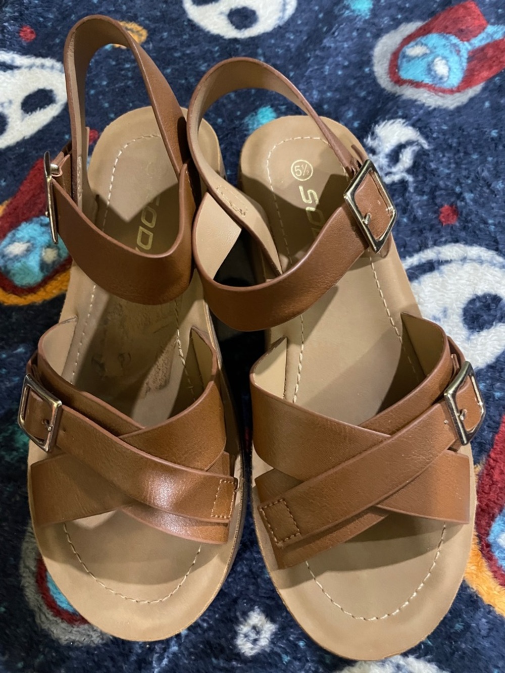 Soda Tan Crisscross Slingback Sandals with Buckles